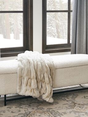NWT Pottery Barn Faux Fur Ruched Throw + Two (2) 18' Square Ruched Pillow Covers